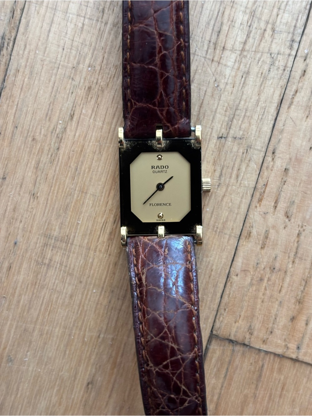 Rado Florence Quartz Rectangular Gold Dial Vintage Watch, Needs new battery